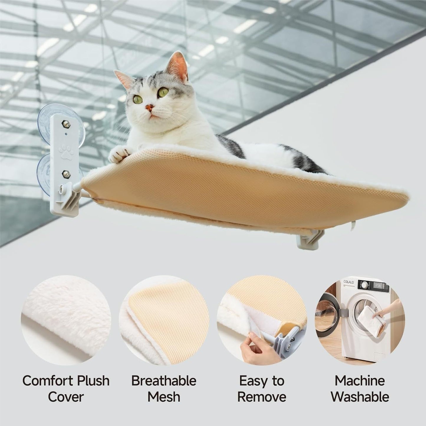 MEWOOFUN Window Perch with Steel Frame and Strong Suction Cups for Cats Pets Possessions