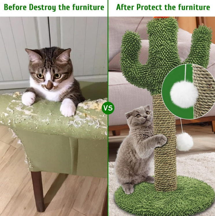 Cactus Cat Climbing Scratching Post with Natural Sisal Pets Possessions