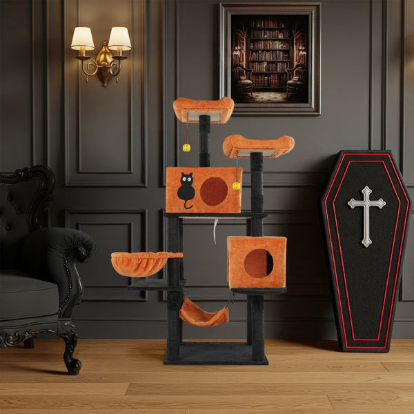Halloween Themed Multi-Level Cat Tower with Spider Toy Pets Possessions