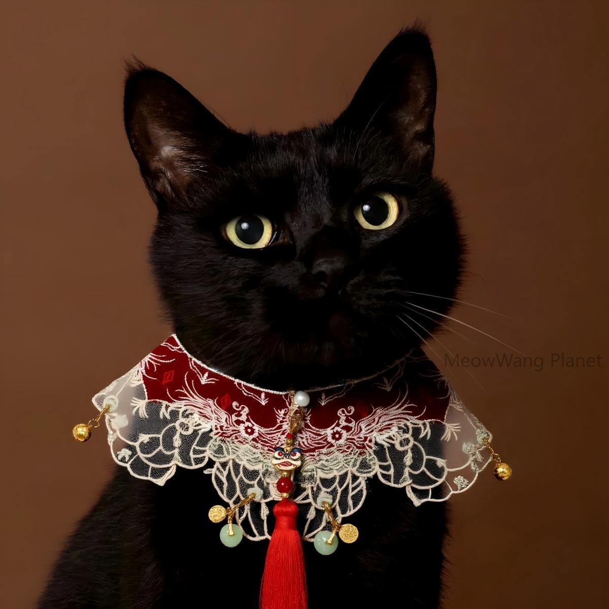 Handcrafted Chinese Inspired Hanfu Style Cloak with Lion Tassel Charm for Cats & Dogs