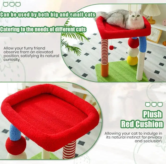 Multi-colored Cat Tree with Interactive Toys and Cozy Resting Spots Pets Possessions