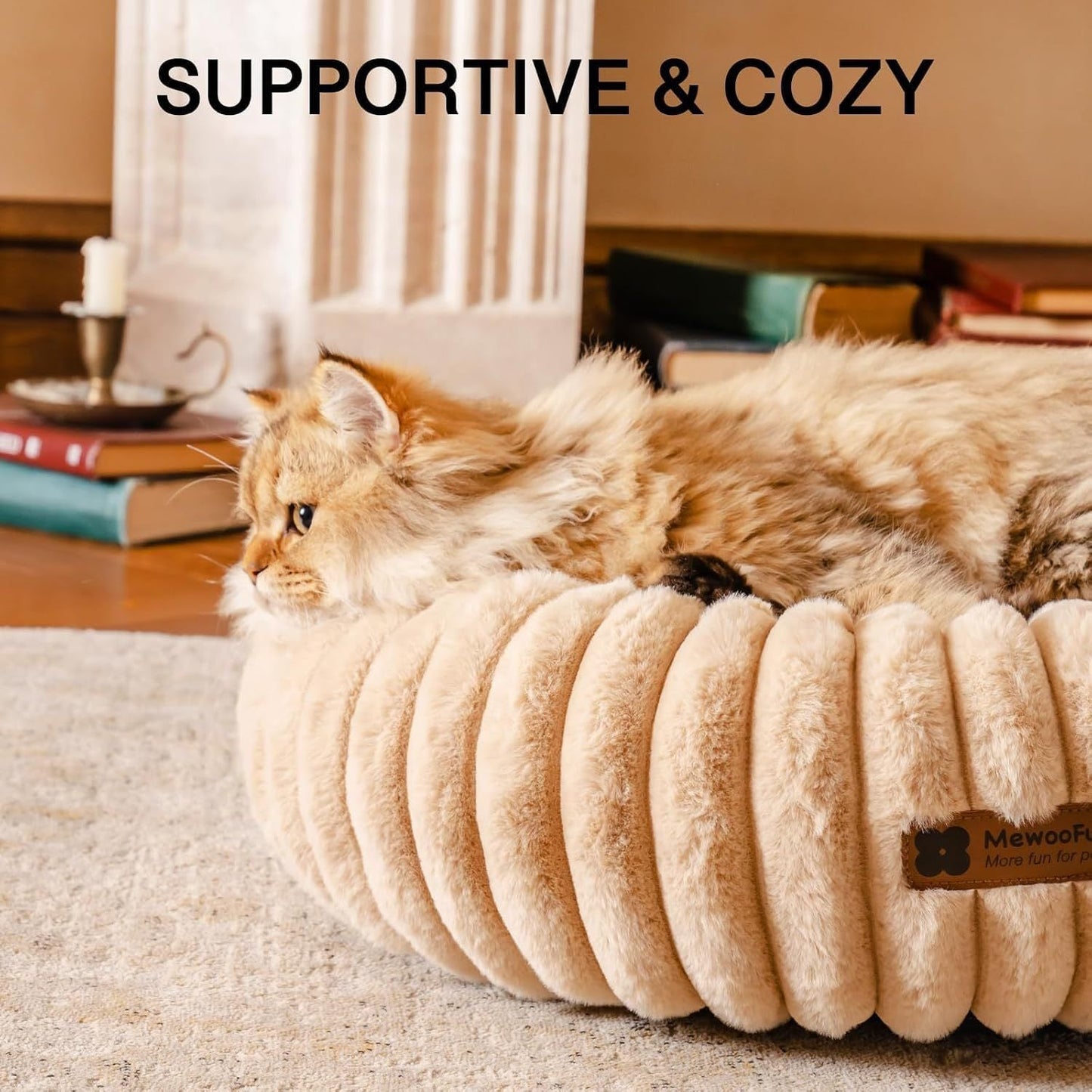 MEWOOFUN Tan Donut Bed for Cats & Small Dogs Pets Possessions