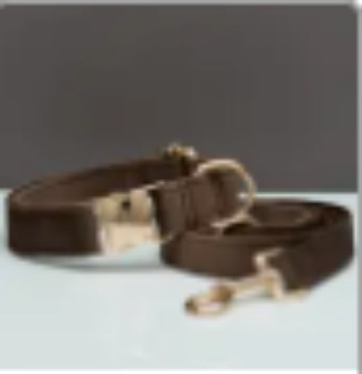 Multiple Color Velvet Personalized (optional) Dog Collar +Leash Set with Bow