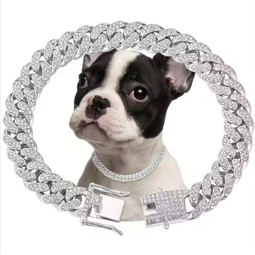 Luxury Alloy Sparkling Diamond Secure Metal Chain Collar for Dogs & Cats Pets Possessions LLC