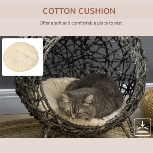 PawHut Rattan Round Chair with Removable Cushion for Cats & Dogs Pets Possessions