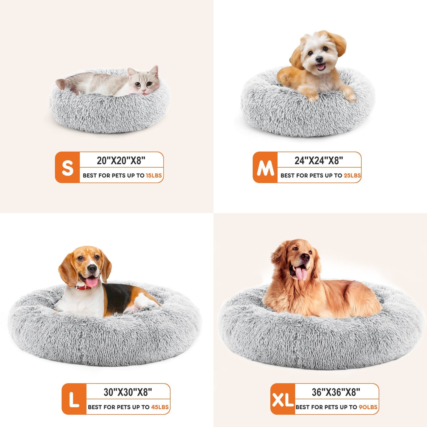 Comfy 24” Anti-Slip Round Plush Faux Fur Bed, Fits Up To 25 Lbs for Cats & Dogs Pets Possessions