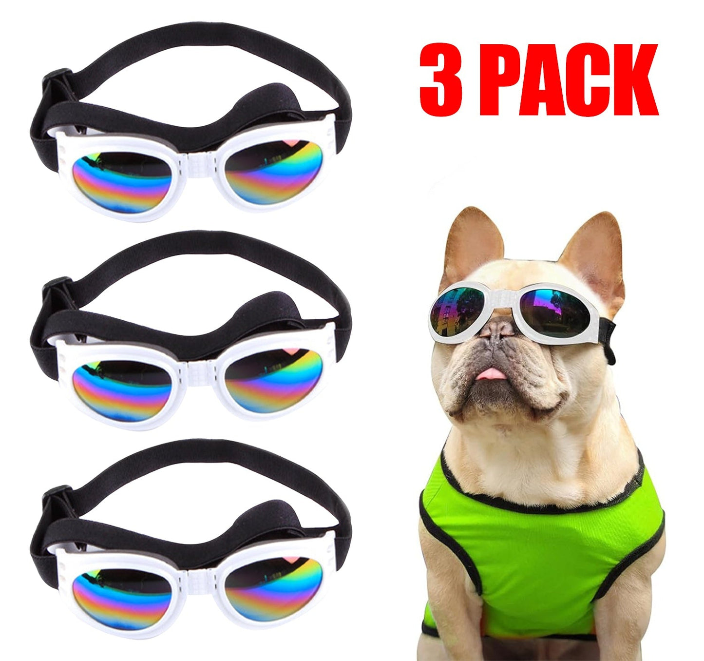 White Windproof Sunglasses with UV Dust + Fog Protection for Small Dogs and Cats Pets Possessions