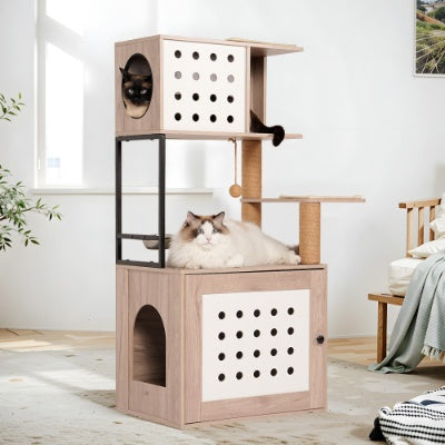 Roomy All In One Cat Tower with Litter Box Enclosure Pets Possessions