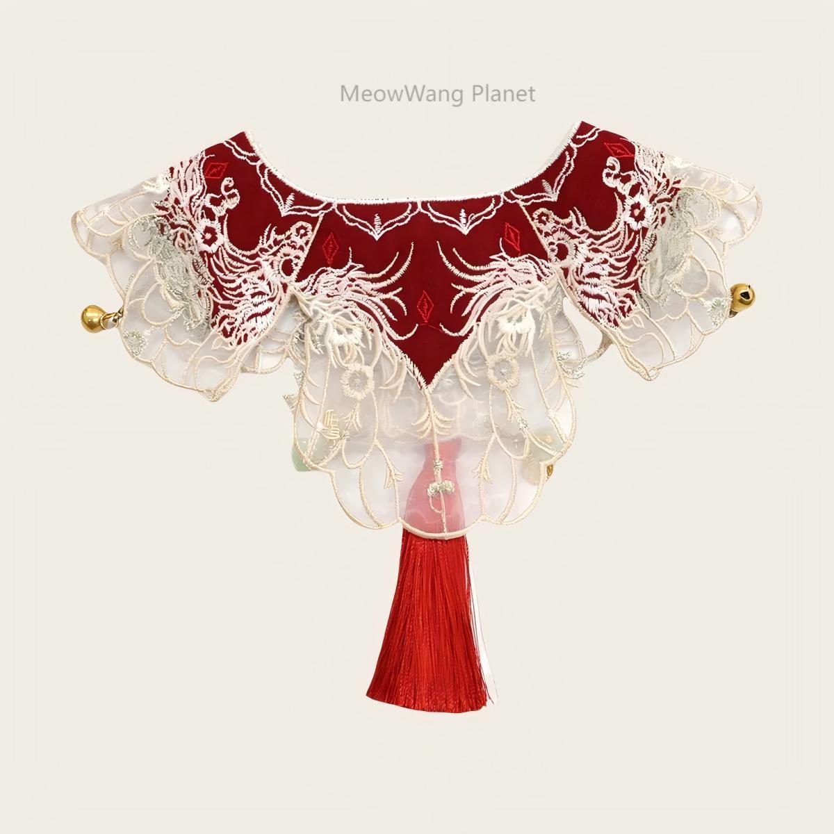 Handcrafted Chinese Inspired Hanfu Style Cloak with Lion Tassel Charm for Cats & Dogs