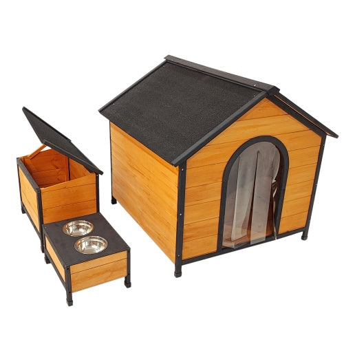 Durable Wooden Outdoor Doghouse with Extra Storage Space Pets Possessions