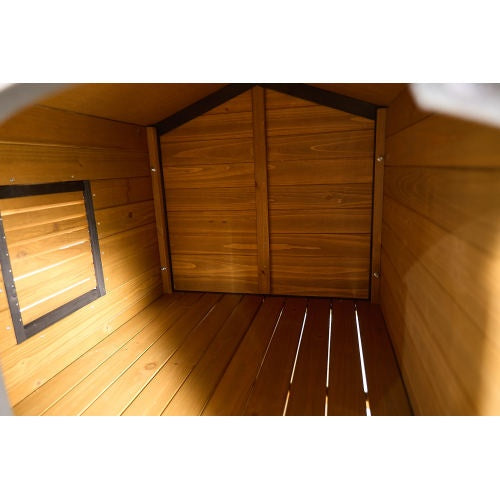 Large Wooden Weatherproof Doghouse with Storage Box and Feeding Station Pets Possessions