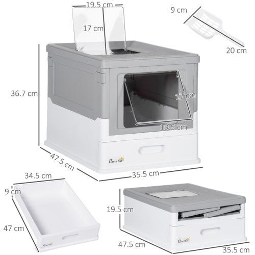Paw Hut Gray Enclosed Cat Litter Box, Front Entry, Top Exit with Scoop Pets Possessions