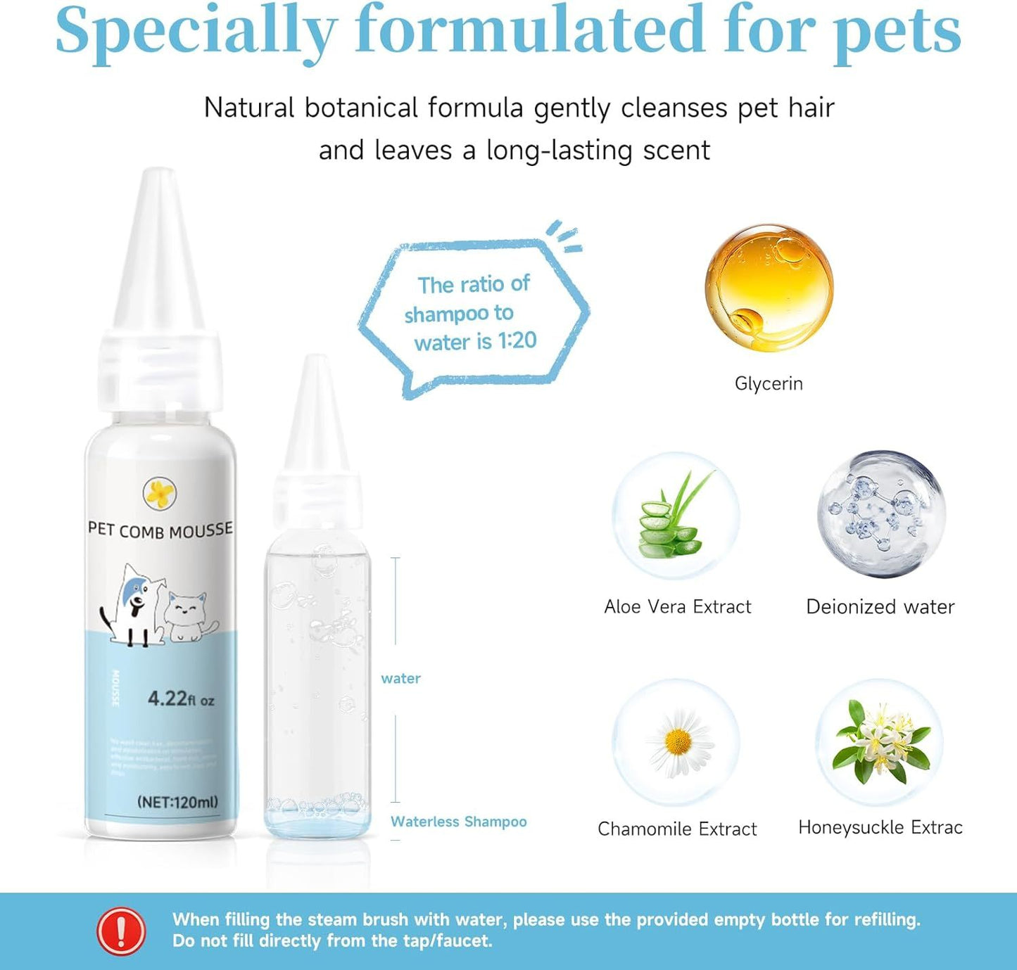 3-in-1 Comb, Spray and Steam Brush with Waterless Shampoo for Cats & Dogs
