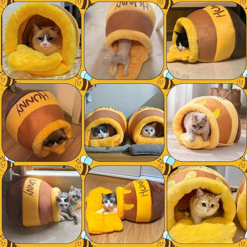 Adorable Honey Pot Cave Bed with Removable Cushions for Cats & Small Dogs