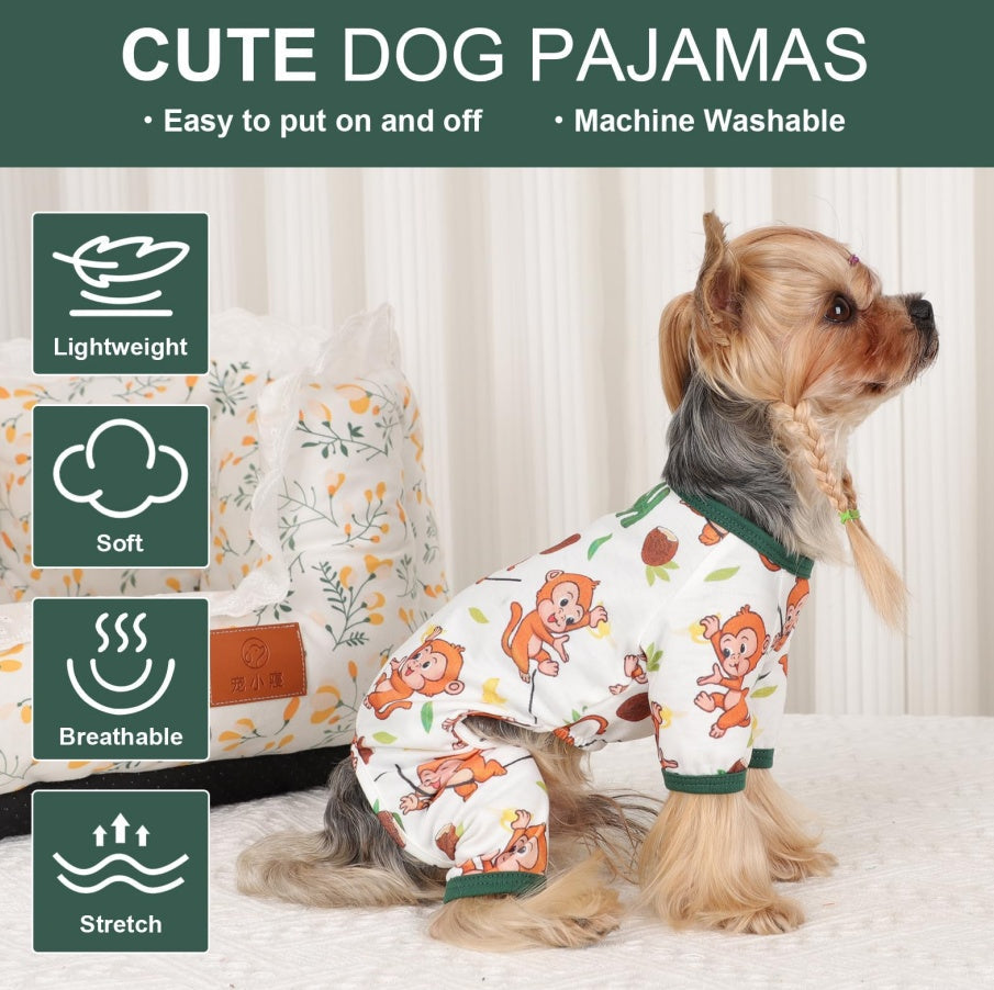 Cute Comfortable Monkey Print Pajamas for Small Dogs Pets Possessions