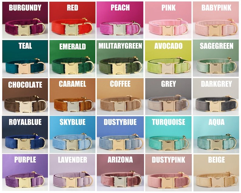 Multiple Color Velvet Personalized (optional) Dog Collar +Leash Set with Bow
