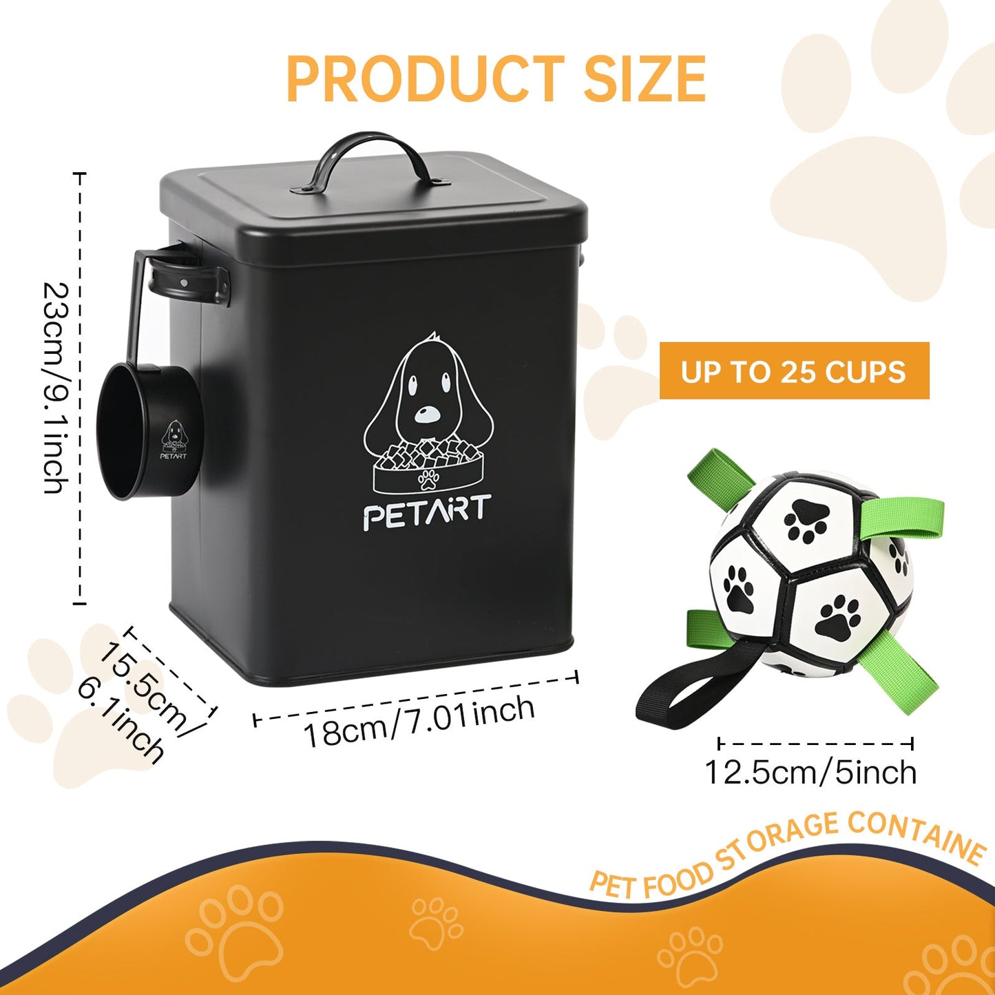 Metal Food Storage Containers, with Toy and Scooper for Cats & Dogs Pets Possessions