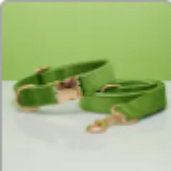 Multiple Color Velvet Personalized (optional) Dog Collar +Leash Set with Bow