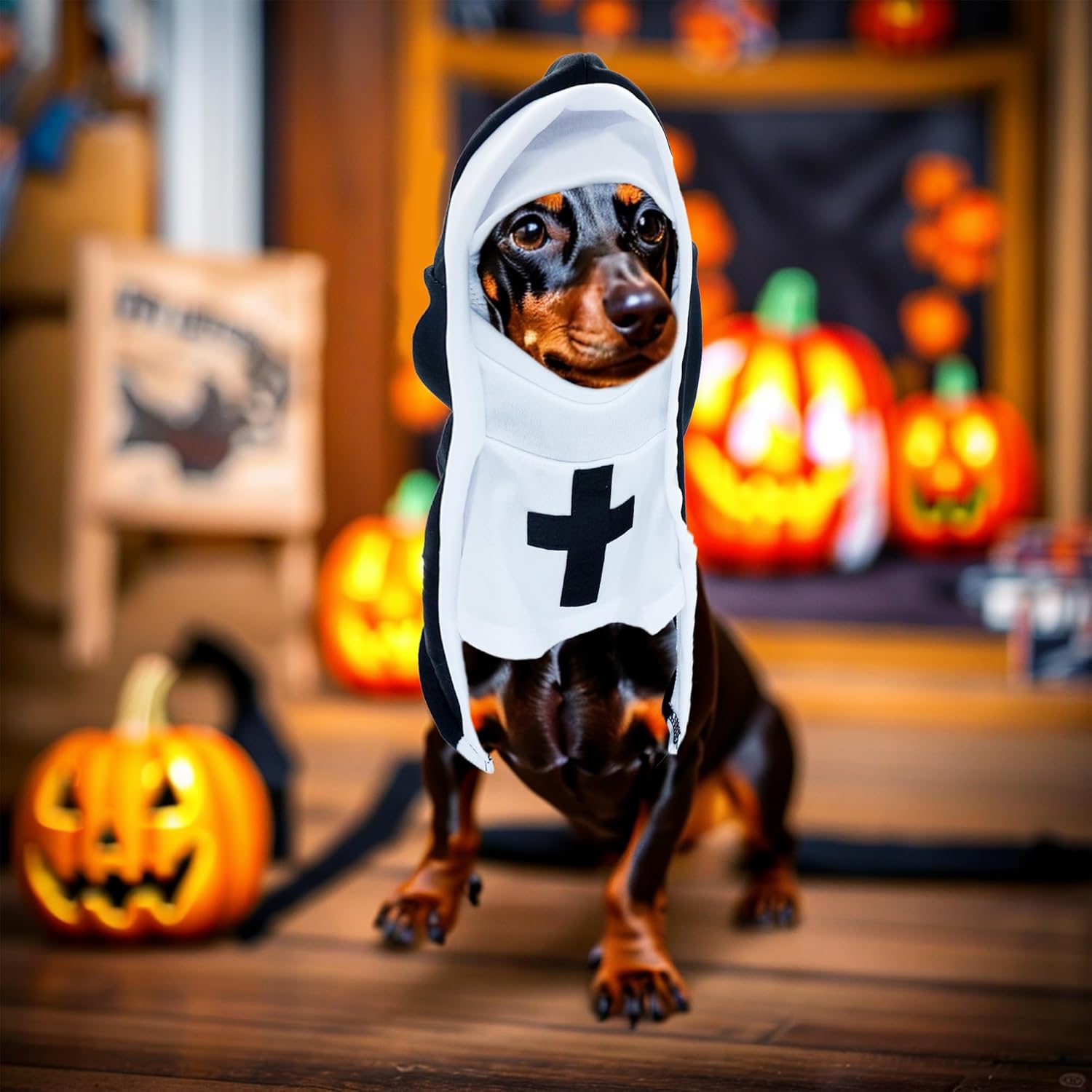 Holy Paws Nun – Black & White Cloak Costume for Cats & Dogs Pets Possessions LLC