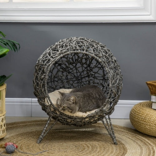 PawHut Rattan Round Chair with Removable Cushion for Cats & Dogs Pets Possessions