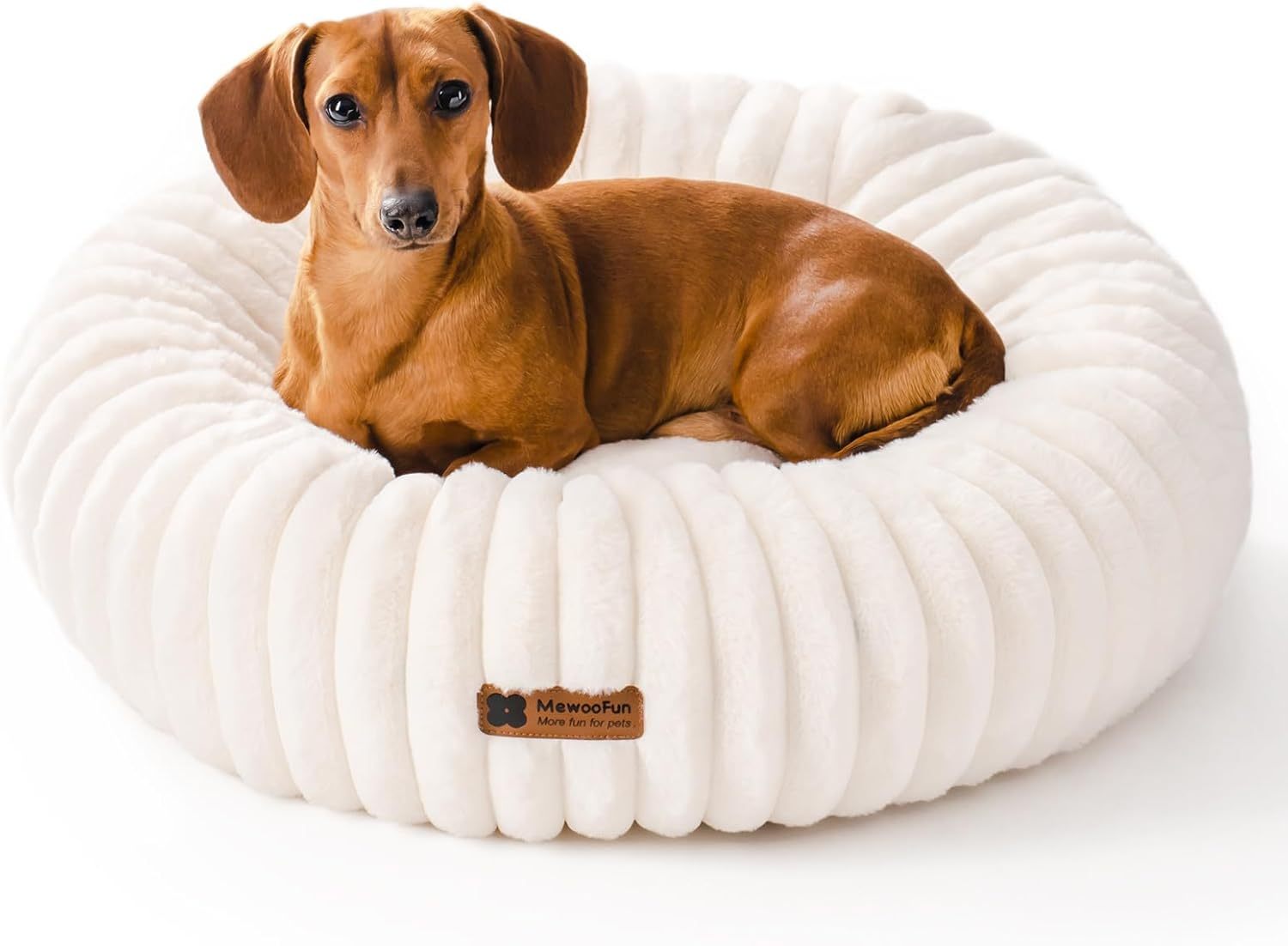 MEWOOFUN Cream Fluffy Round Donut Bed with Non-Slip Bottom for Cats & Dogs Pets Possessions