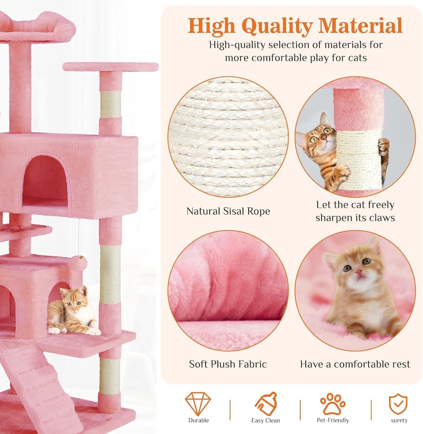 54” Multi-level Cat Tower with Sisal Grab Post Pets Possessions