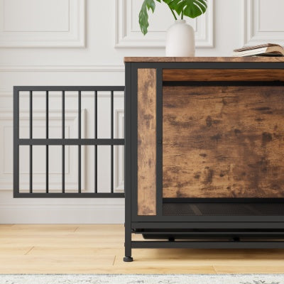 Contemporary Polished Wooden Kennel with Iron Bars for Dogs Pets Possessions