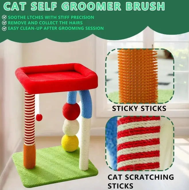 Multi-colored Cat Tree with Interactive Toys and Cozy Resting Spots Pets Possessions