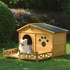 48" Wooden Outdoor Doghouse with Porch Fencing Pets Possessions