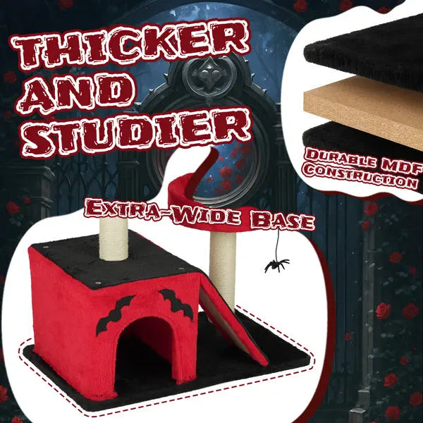 Spooktacular Halloween Themed Cat Tree with Spacious Condo 2 Perches and Spider Toy Pets Possessions