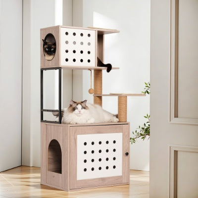 Roomy All In One Cat Tower with Litter Box Enclosure Pets Possessions