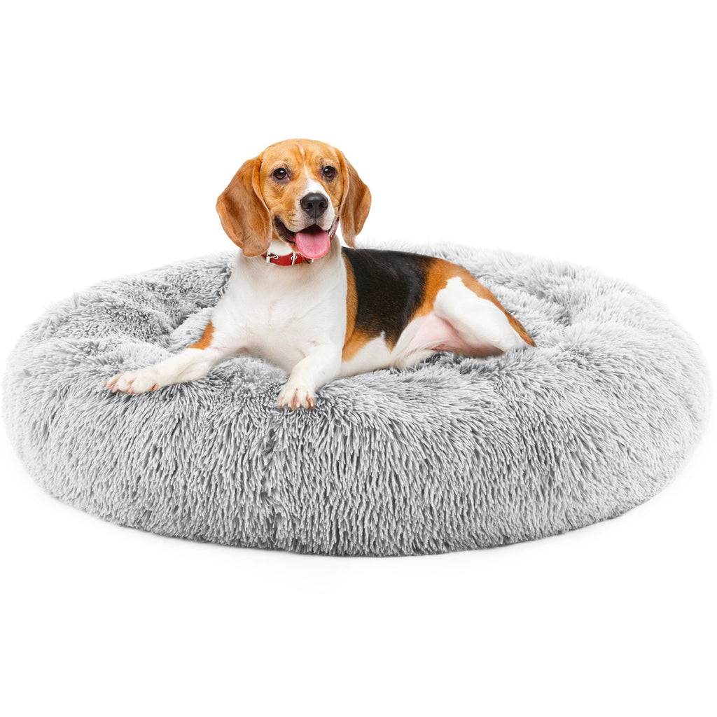 Comfy 24” Anti-Slip Round Plush Faux Fur Bed, Fits Up To 25 Lbs for Cats & Dogs Pets Possessions