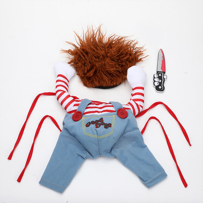 Spooktacular Cutesy, Artsy Chucky Doll or Horseman Halloween Costumes for Dogs Pets Possessions