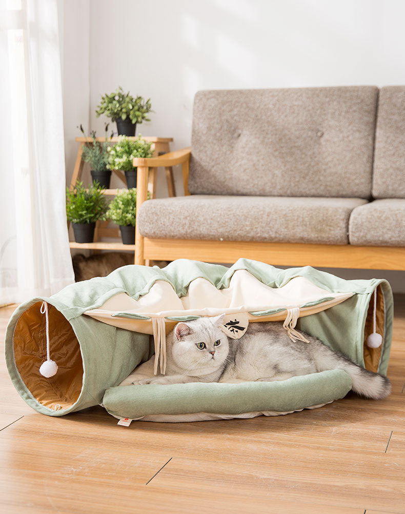 Fun Collapsible Cat Bed with Tunnel Pets Possessions