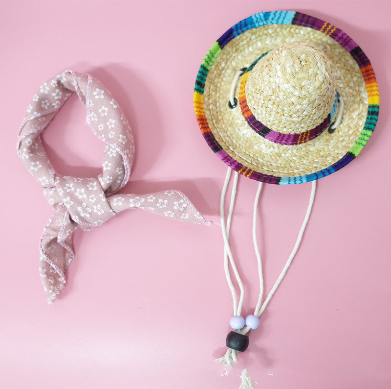 Cinco de Mayo Straw Hat + Bandanna for Cats & Dogs