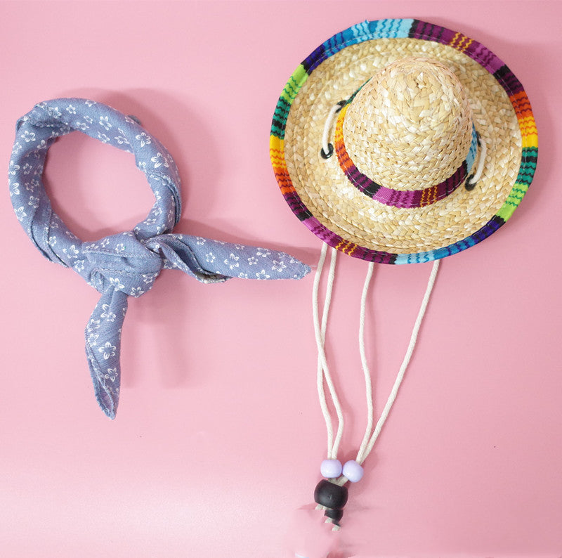 Cinco de Mayo Straw Hat + Bandanna for Cats & Dogs