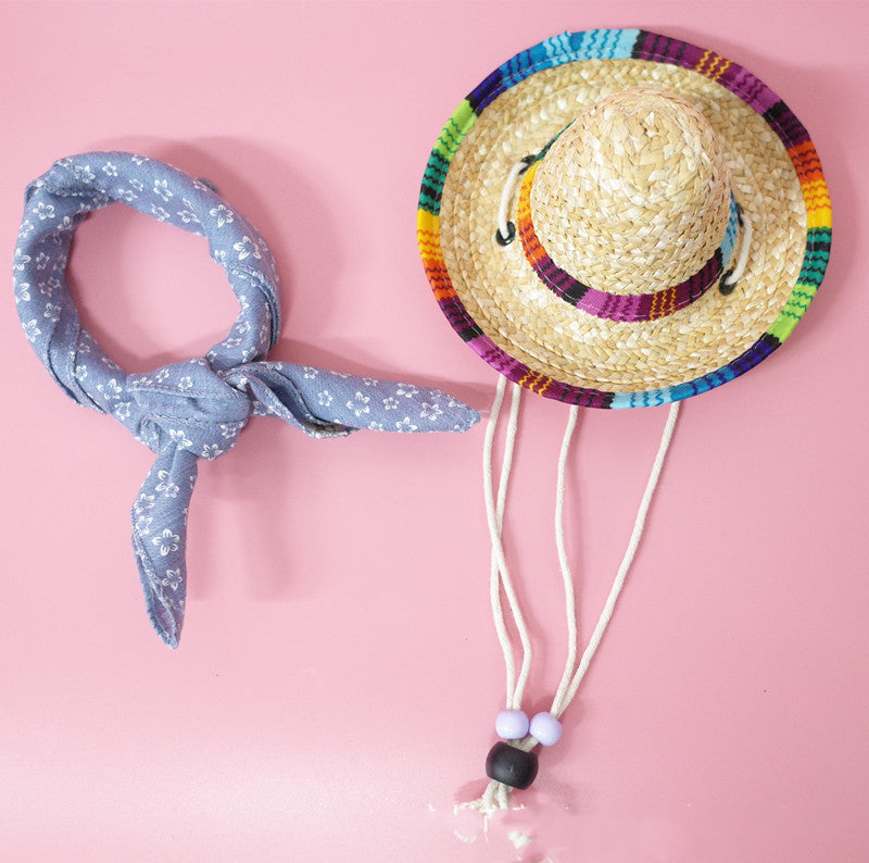 Cinco de Mayo Straw Hat + Bandanna for Cats & Dogs