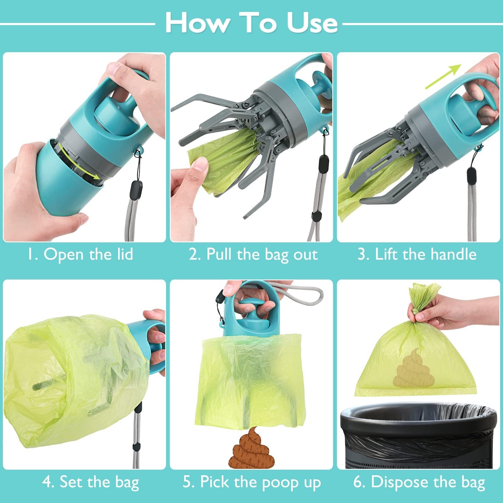 Portable Poop Scooper with Attachable Bag Dispenser for Dog Waste Pets Possessions