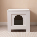 White Wooden Cat Litter Box Furniture with Enclosure Pets Possessions
