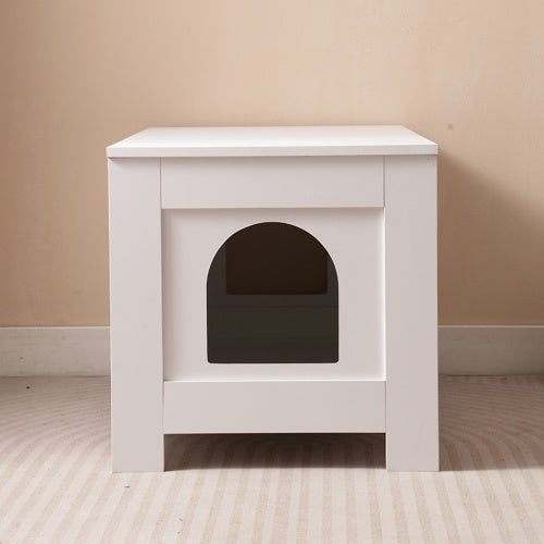 White Wooden Cat Litter Box Furniture with Enclosure Pets Possessions