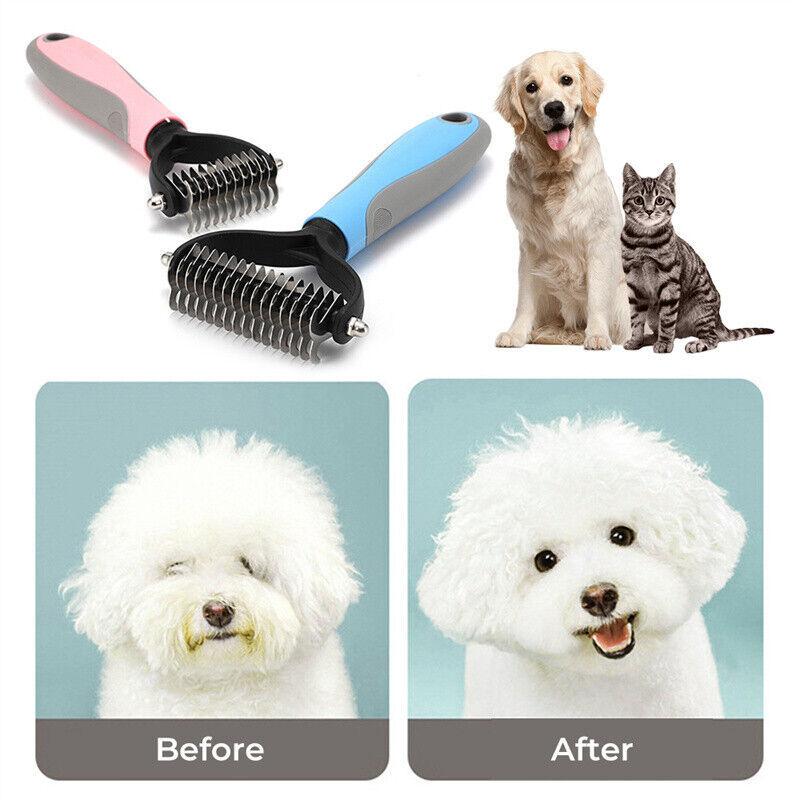 2-Sided De-shedding Fur Remover Rake Comb for Cats & Dogs Pets Possessions