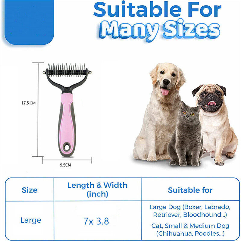 2-Sided De-shedding Fur Remover Rake Comb for Cats & Dogs Pets Possessions