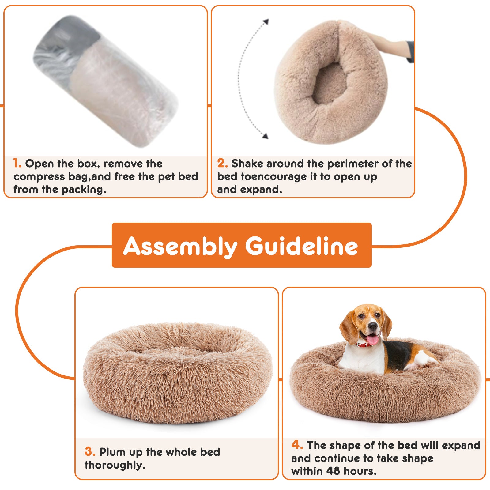Comfy 24” Anti-Slip Round Plush Faux Fur Bed, Fits Up To 25 Lbs for Cats & Dogs Pets Possessions