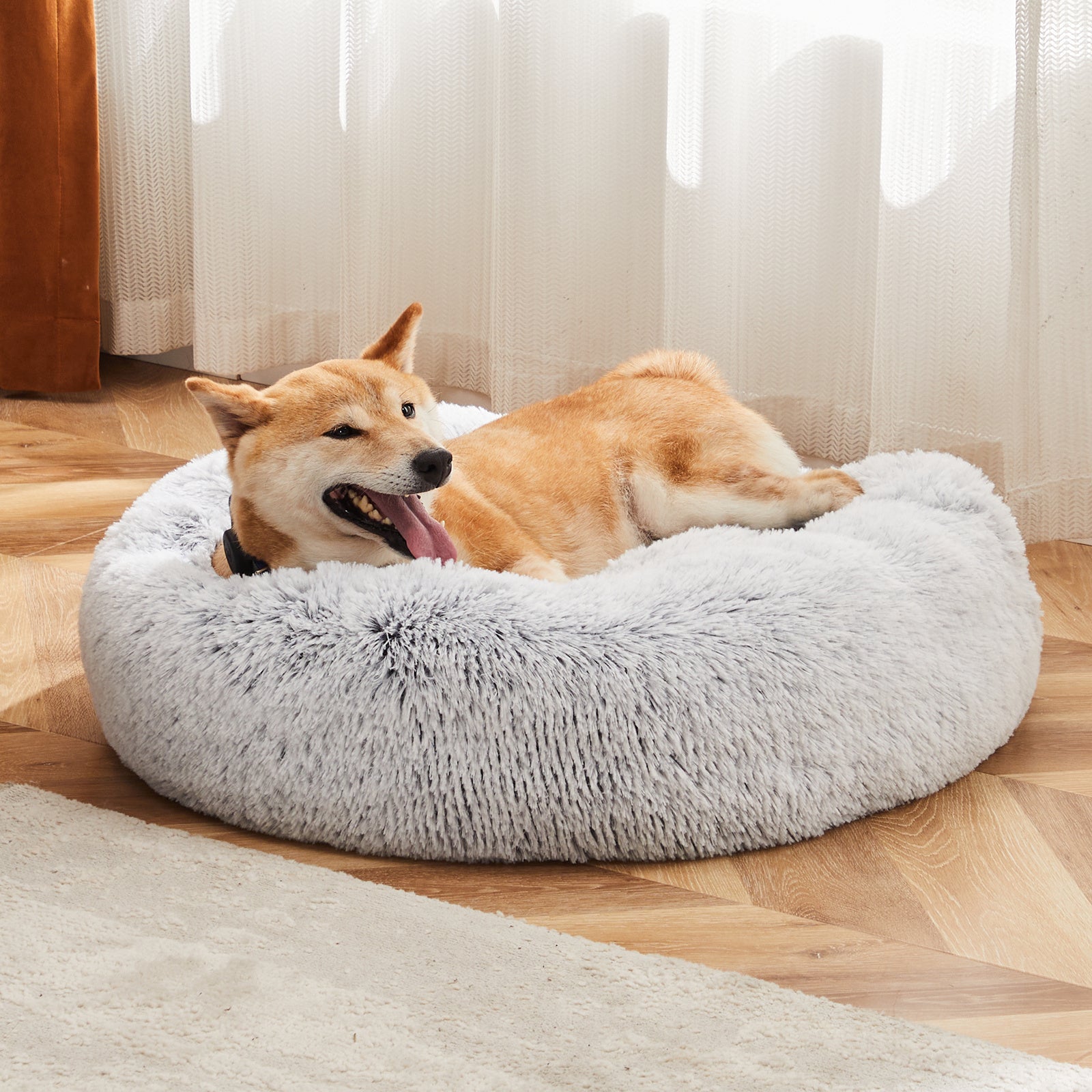Comfy 24” Anti-Slip Round Plush Faux Fur Bed, Fits Up To 25 Lbs for Cats & Dogs Pets Possessions