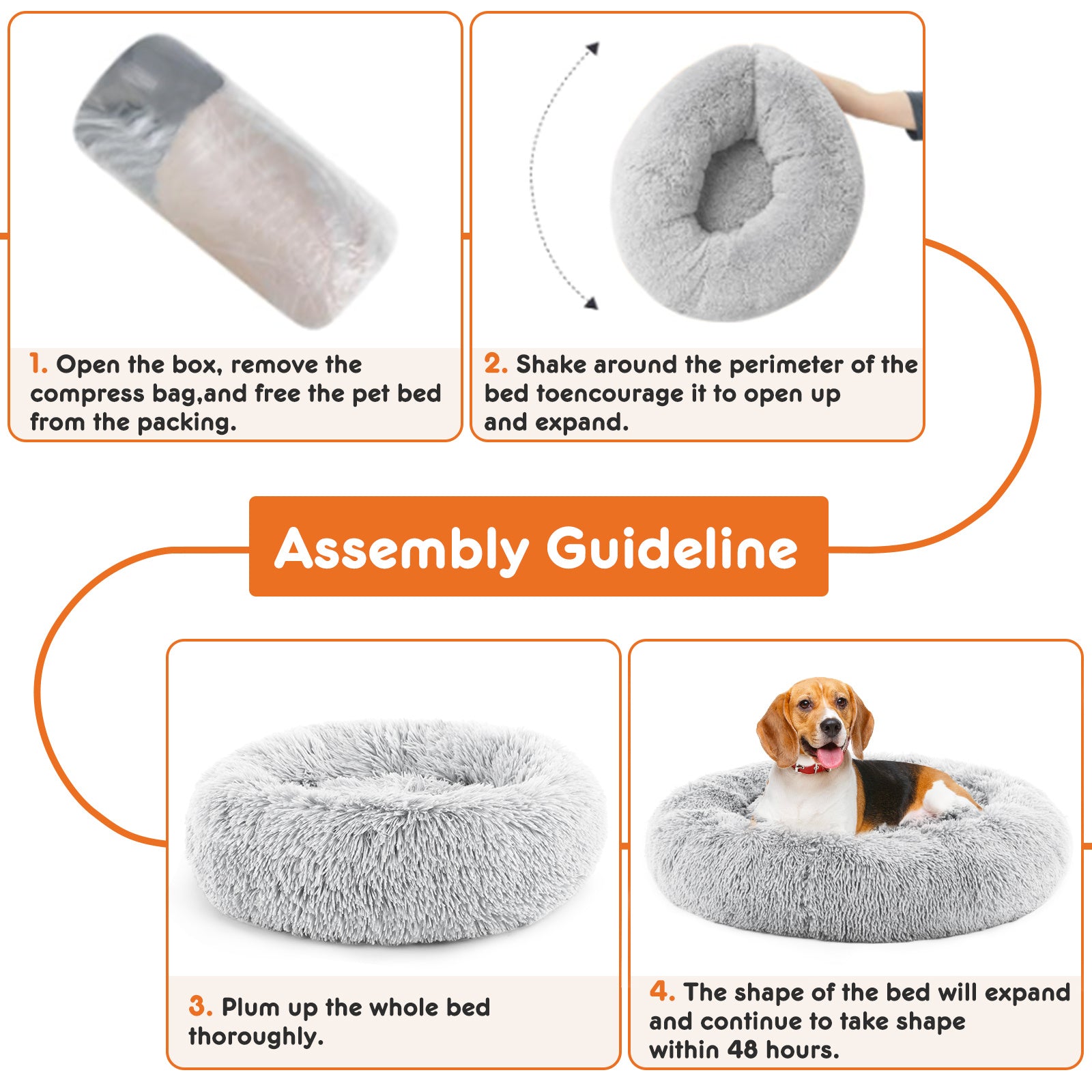 Comfy 24” Anti-Slip Round Plush Faux Fur Bed, Fits Up To 25 Lbs for Cats & Dogs Pets Possessions