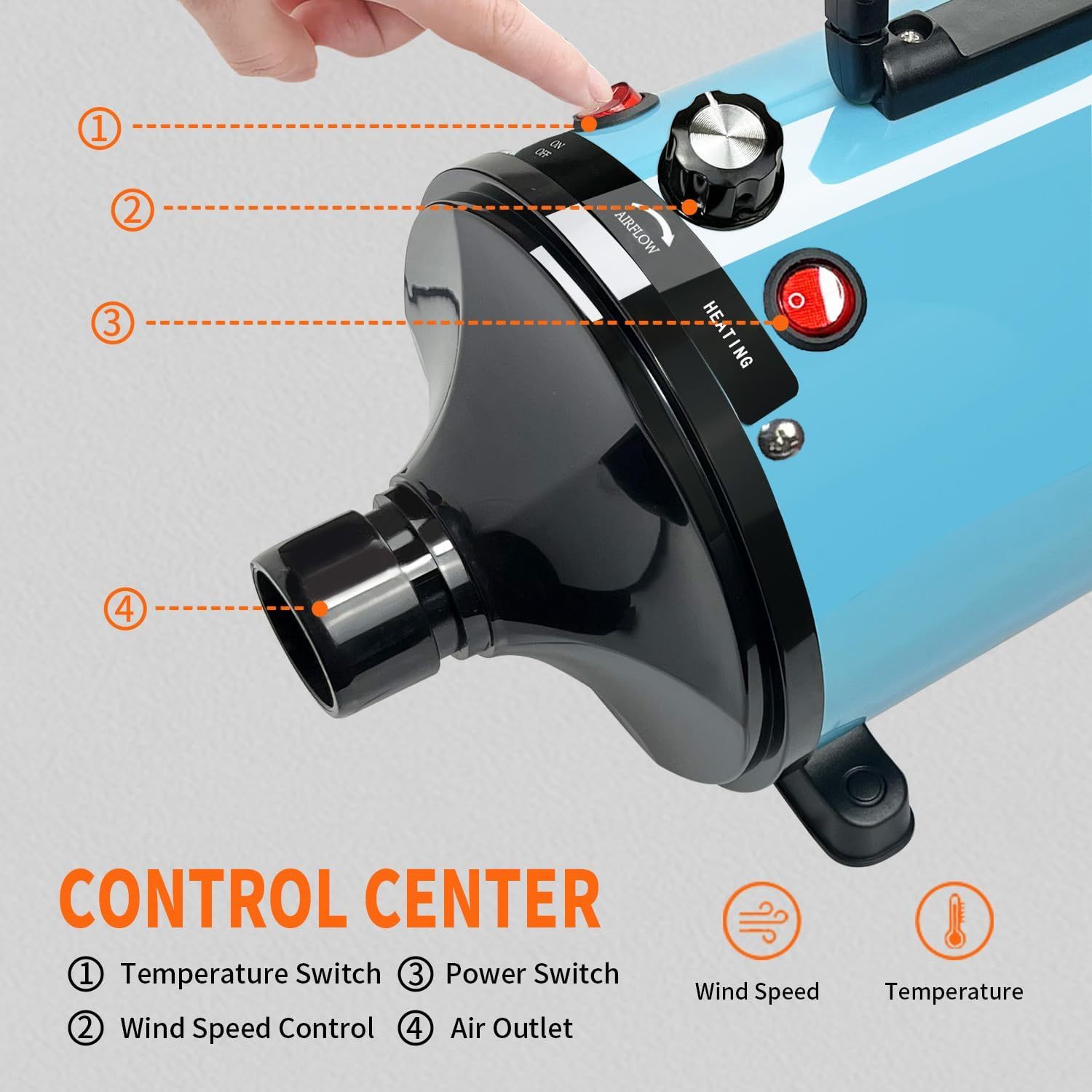 Golada Professional-Grade Grooming Blow Dryer with 4 Detachable Nozzles for Cats & Dogs Pets Possessions