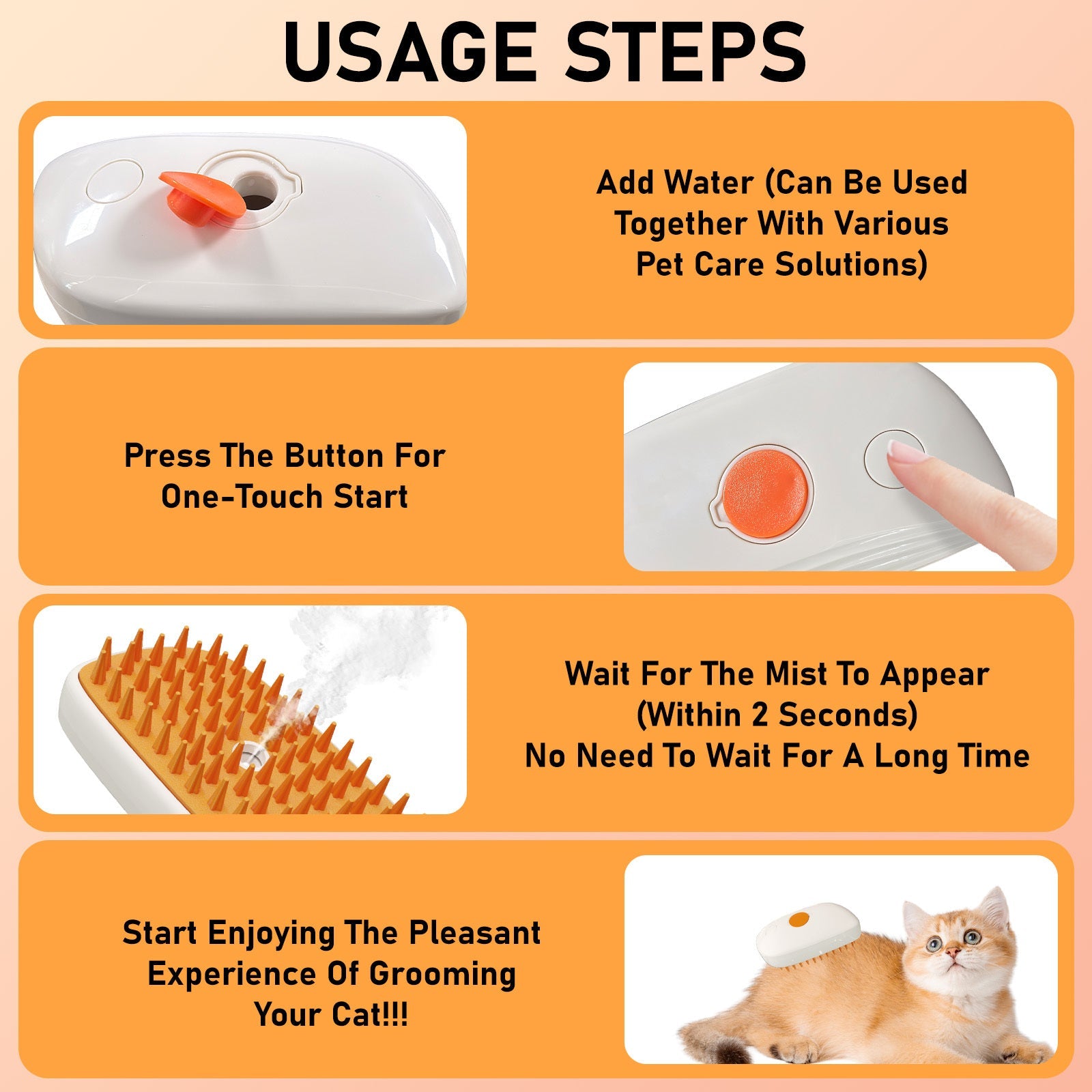 4-In-1 Anti-Static Hair Removal Spa Steam Brush for Cats Universal for Dogs Pets Possessions