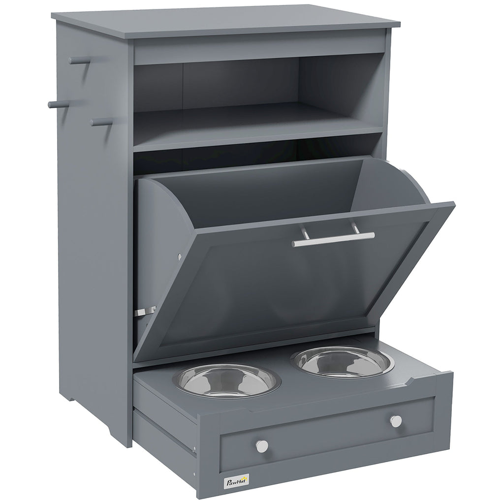 Gray Contemporary Pet Feeder Station with Storage Containers for Cats & Dogs (Must Have) Pets Possessions