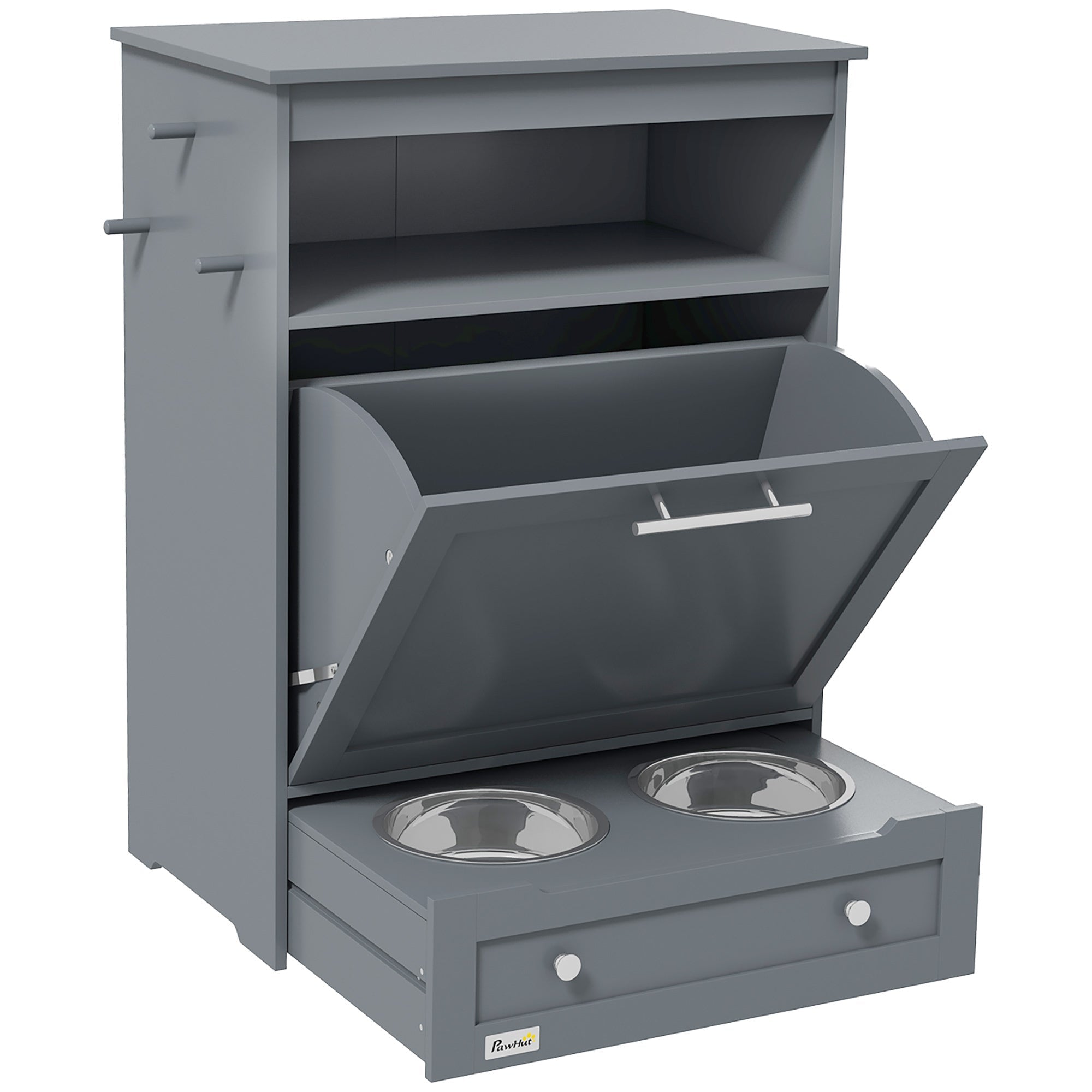 Gray Contemporary Pet Feeder Station with Storage Containers for Cats & Dogs (Must Have) Pets Possessions