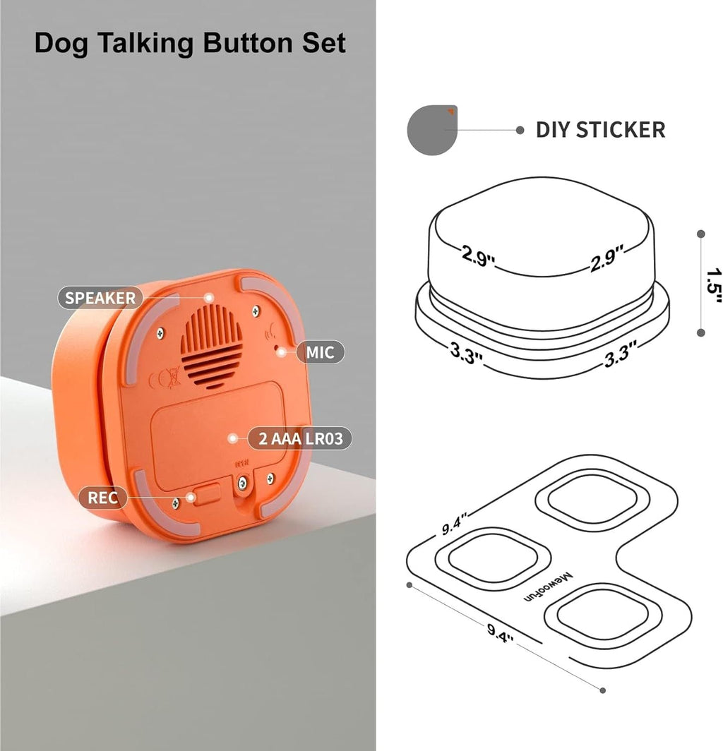 MEWOOFUN Talking Training Button Set - 3 Recordable Communication Buttons (IQ Interactive) for Cats & Dogs Pets Possessions